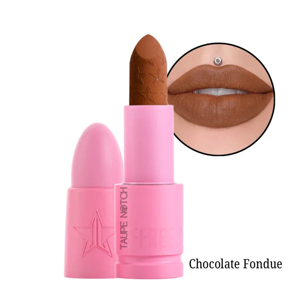 Velvet Trap lipstick, Chocolate Fondue shade with lip swatch