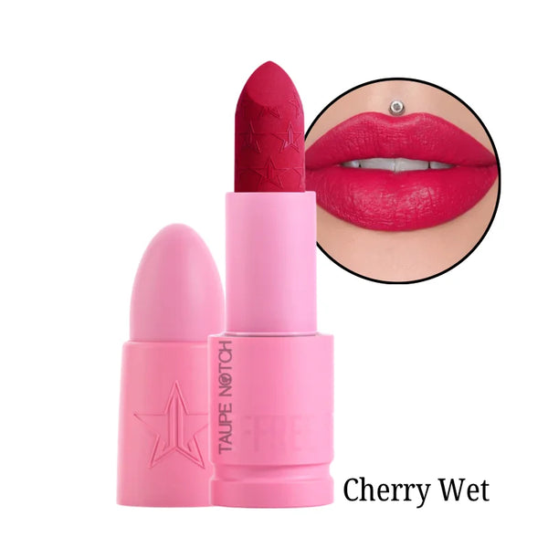 Velvet Trap lipstick, Cherry Wet shade with lip swatch