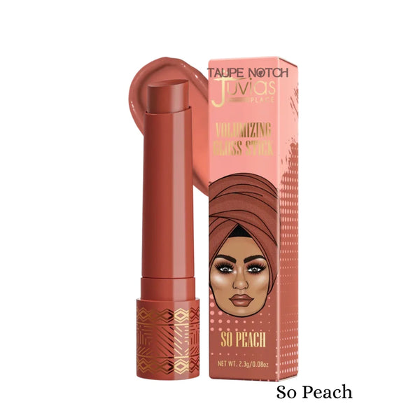 Volumizing gloss stick in So Peach shade, with matching product box.