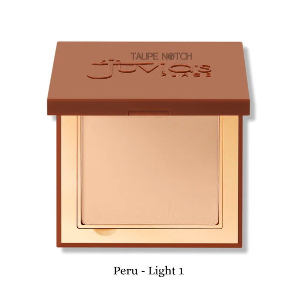 Powder foundation compact in Peru Light 1, taupe notch label