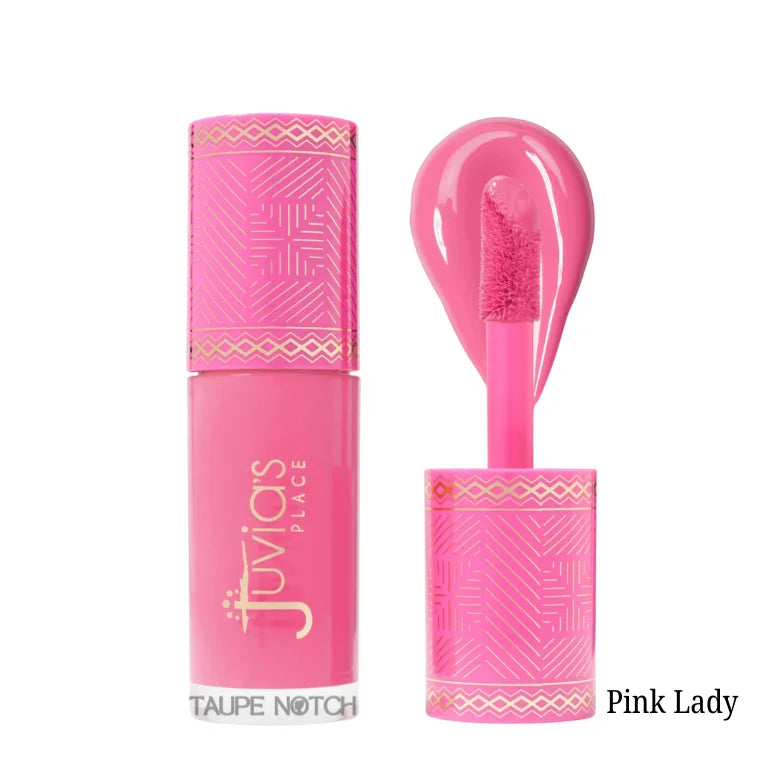 Liquid blush in Pink Lady shade, bright pink liquid with pink applicator tip