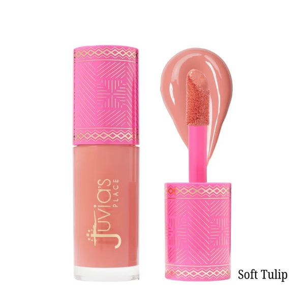 Liquid blush in Soft Tulip shade, light coral-pink liquid with pink applicator tip