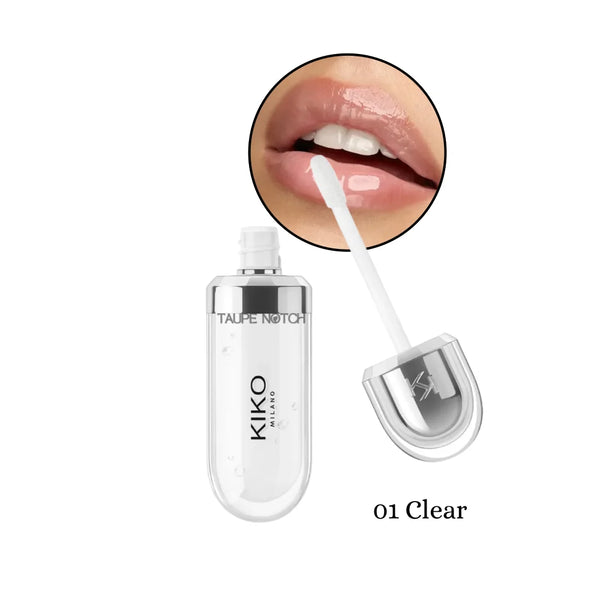 KIKO Milano 3D Hydra lip gloss, clear glossy shine with doe-foot applicator