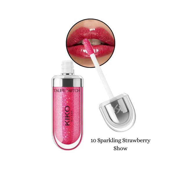 3D Hydra Lip Gloss in Sparkling Strawberry Show, bright pink-red glossy tint