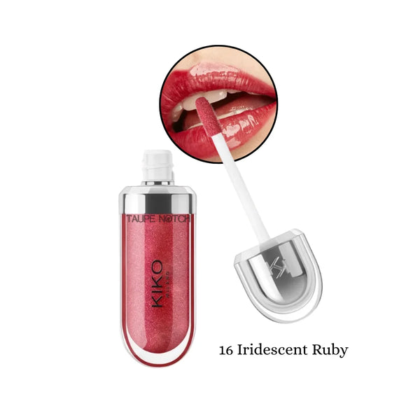 3D Hydra Lip Gloss in Iridescent Ruby, vivid red-pink shimmer