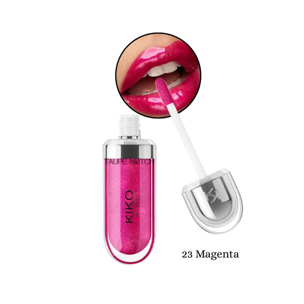 KIKO Milano 3D Hydra lip gloss, magenta pink glitter with doe-foot applicator