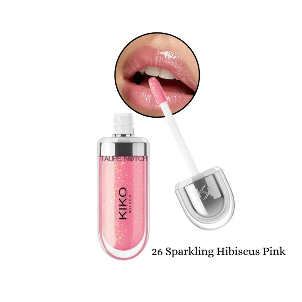 KIKO Milano 3D Hydra lip gloss, sparkling hibiscus pink shimmer with doe-foot applicator