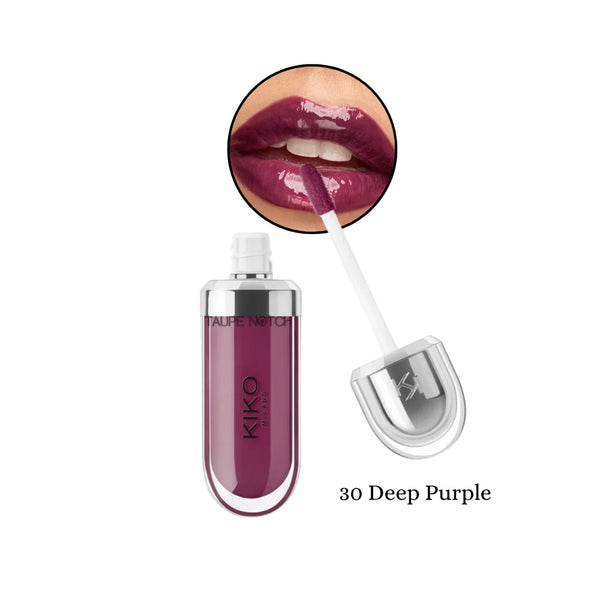 KIKO Milano 3D Hydra lip gloss, deep purple plum shine with doe-foot applicator