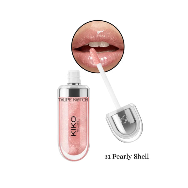 KIKO Milano 3D Hydra lip gloss, pearly shell light pink shimmer with doe-foot applicator