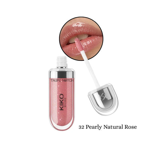 KIKO Milano 3D Hydra lip gloss, pearly natural rose pink shimmer with doe-foot applicator