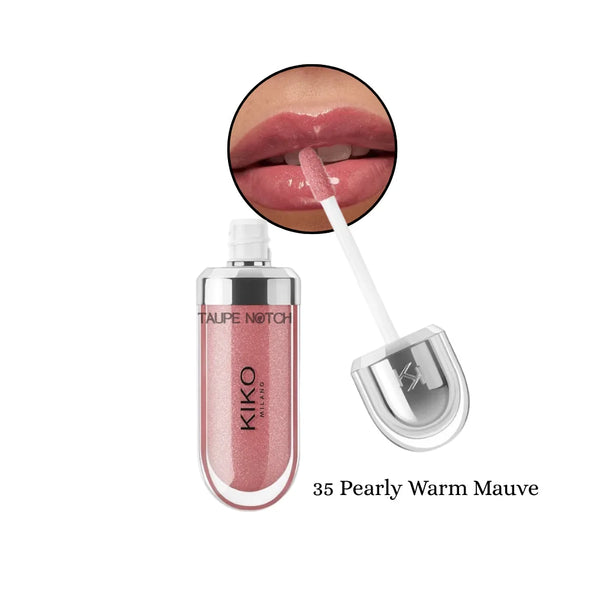 KIKO Milano 3D Hydra lip gloss, pearly warm mauve pink shimmer with doe-foot applicator