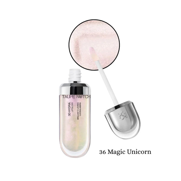 KIKO Milano 3D Hydra lip gloss, iridescent pale lilac shimmer with doe-foot applicator