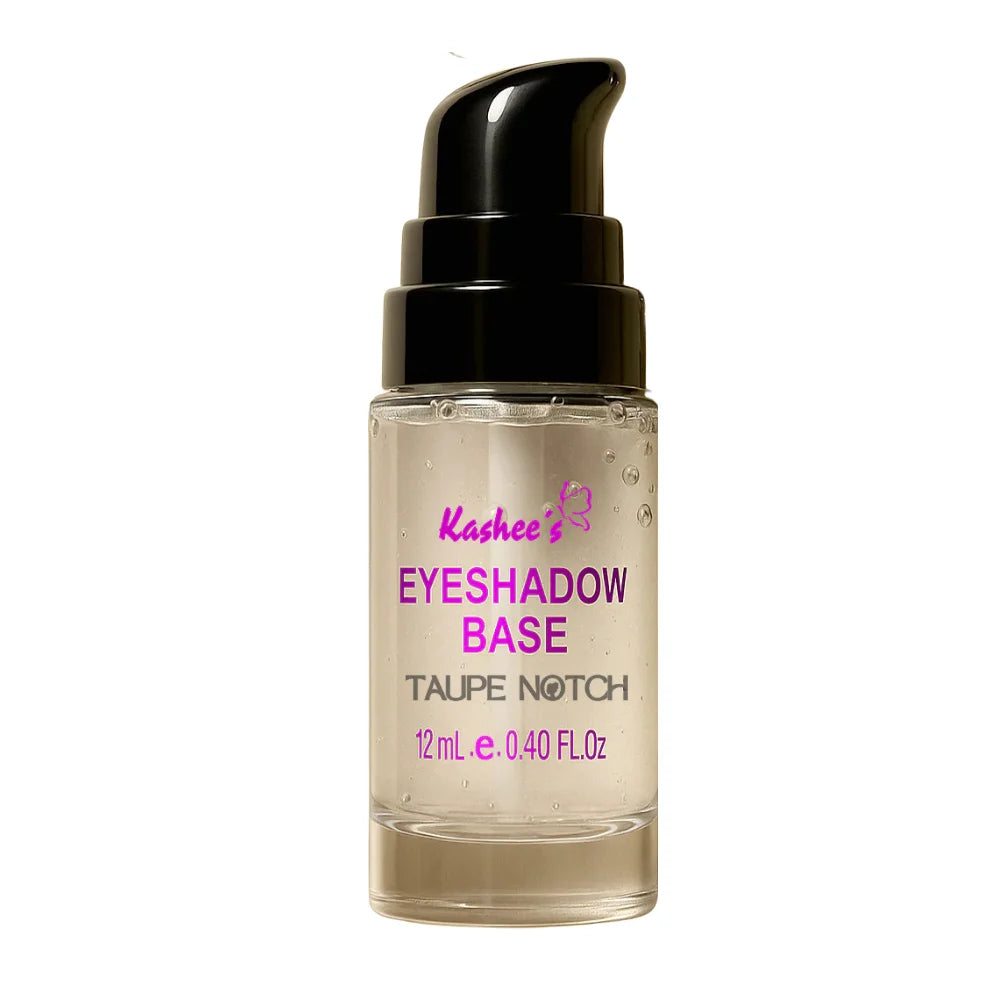 Eyeshadow base bottle in taupe shade with clear pump, 12 ml