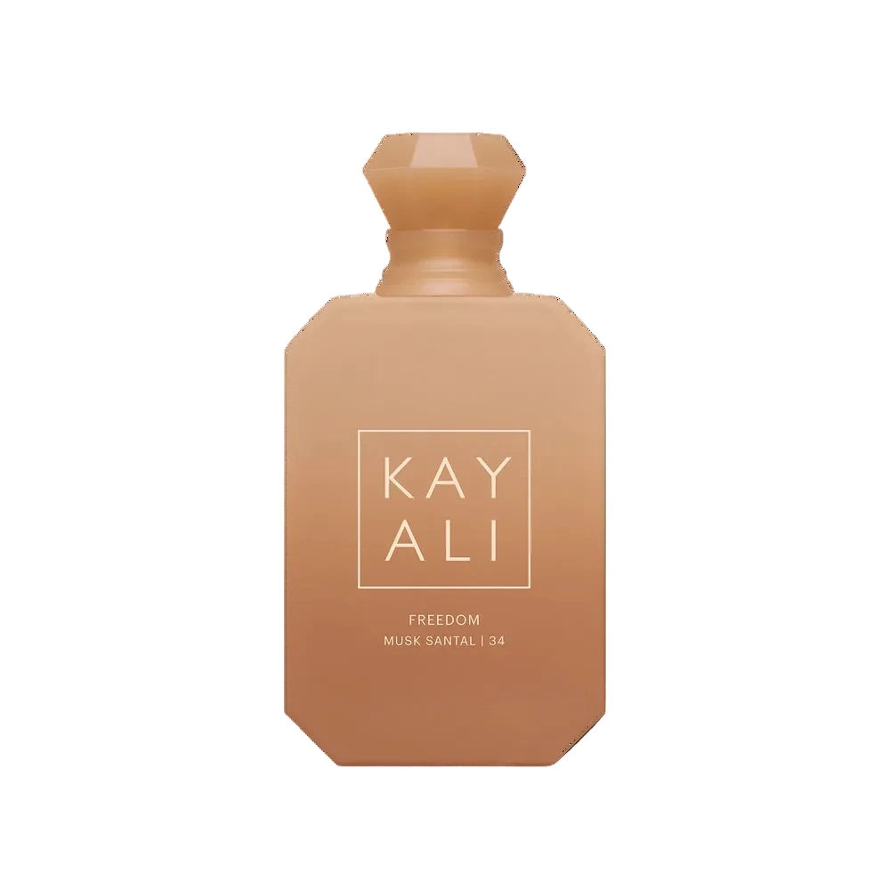 Kayali Freedom Musk Santal 34 eau de parfum bottle, amber glass, front view