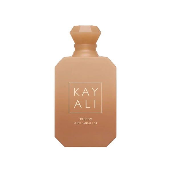 Kayali Freedom Musk Santal 34 eau de parfum bottle, amber glass, front view