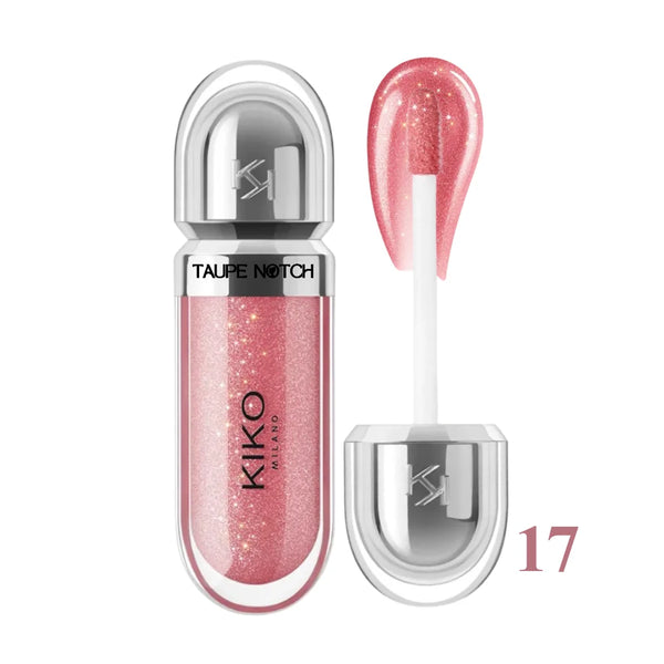 Sparkly pink glossy lip gloss with KIKO Milano tube and applicator, shade 17