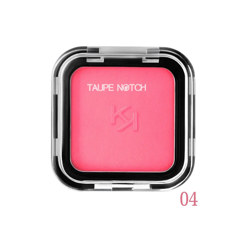 Blush compact with hot-pink powder, square pan in clear-and-black case