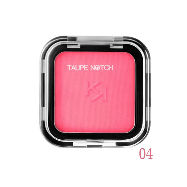 Blush compact with hot-pink powder, square pan in clear-and-black case