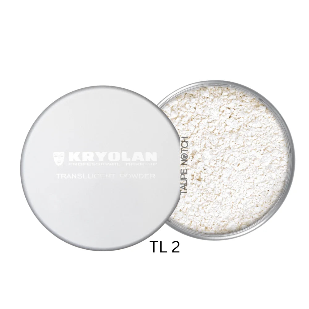Translucent powder compact, shade TL 2, open with light white powder surface