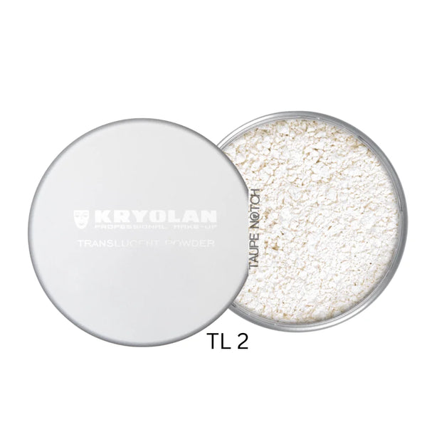Translucent powder compact, shade TL 2, open with light white powder surface