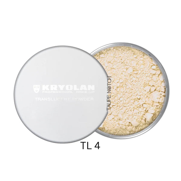 Translucent powder compact, shade TL 4, open with pale beige powder surface