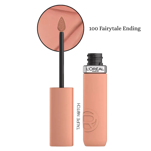 Matte liquid lipstick set, nude peach shade with applicator and tube