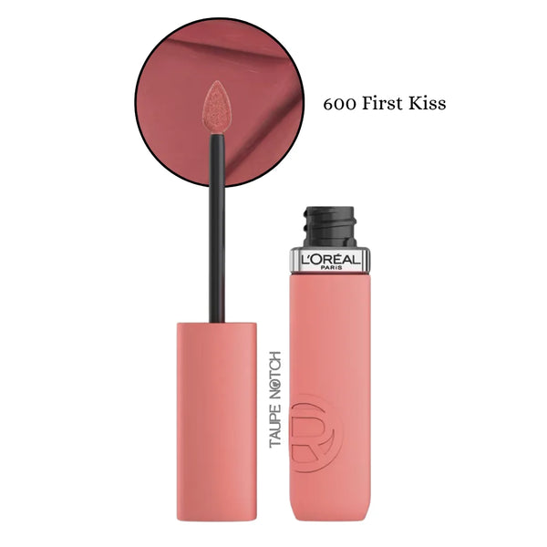Matte liquid lipstick set, soft peach pink shade with applicator and tube