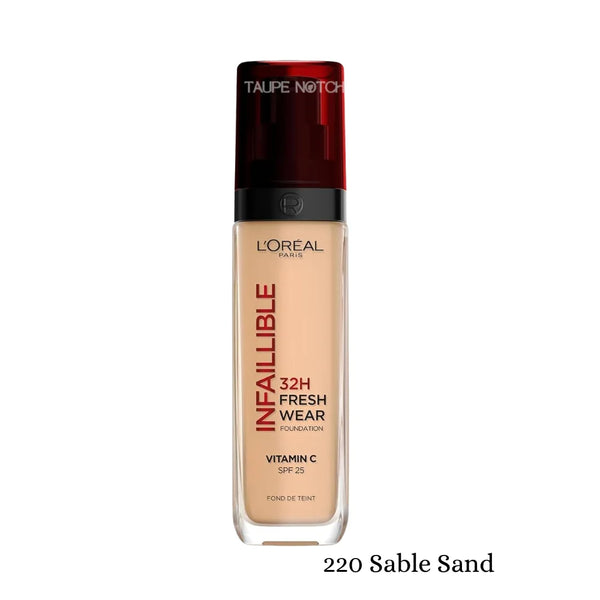 L'Oréal Infallible Fresh Wear foundation, 220 Sable Sand shade in bottle
