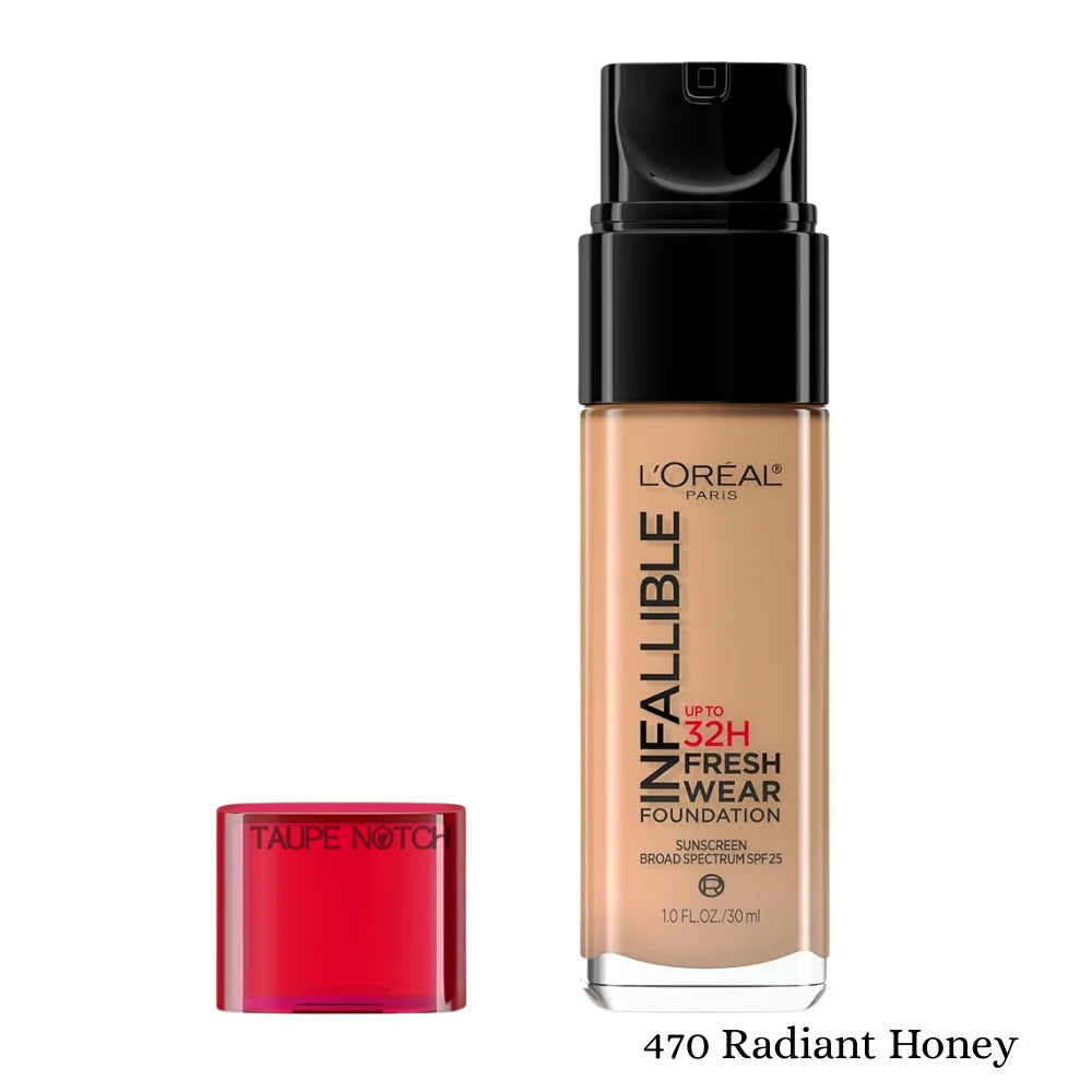 L'Oréal Infallible Fresh Wear foundation, 470 Radiant Honey shade in bottle