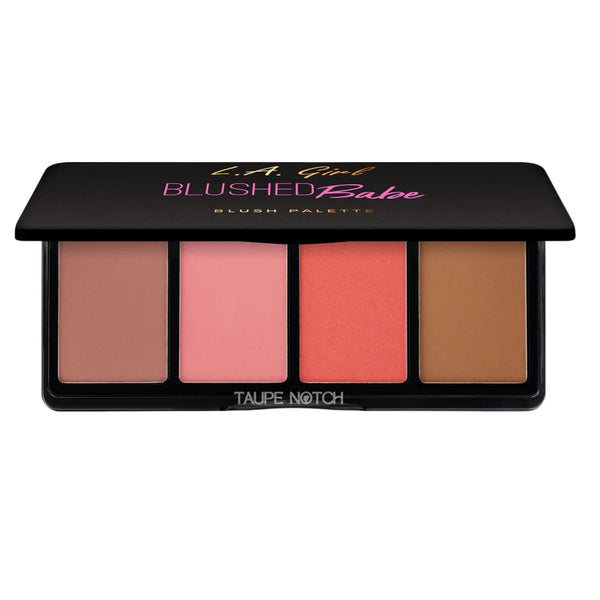 Blush palette with four shades: mauve, light pink, red, and tan pans