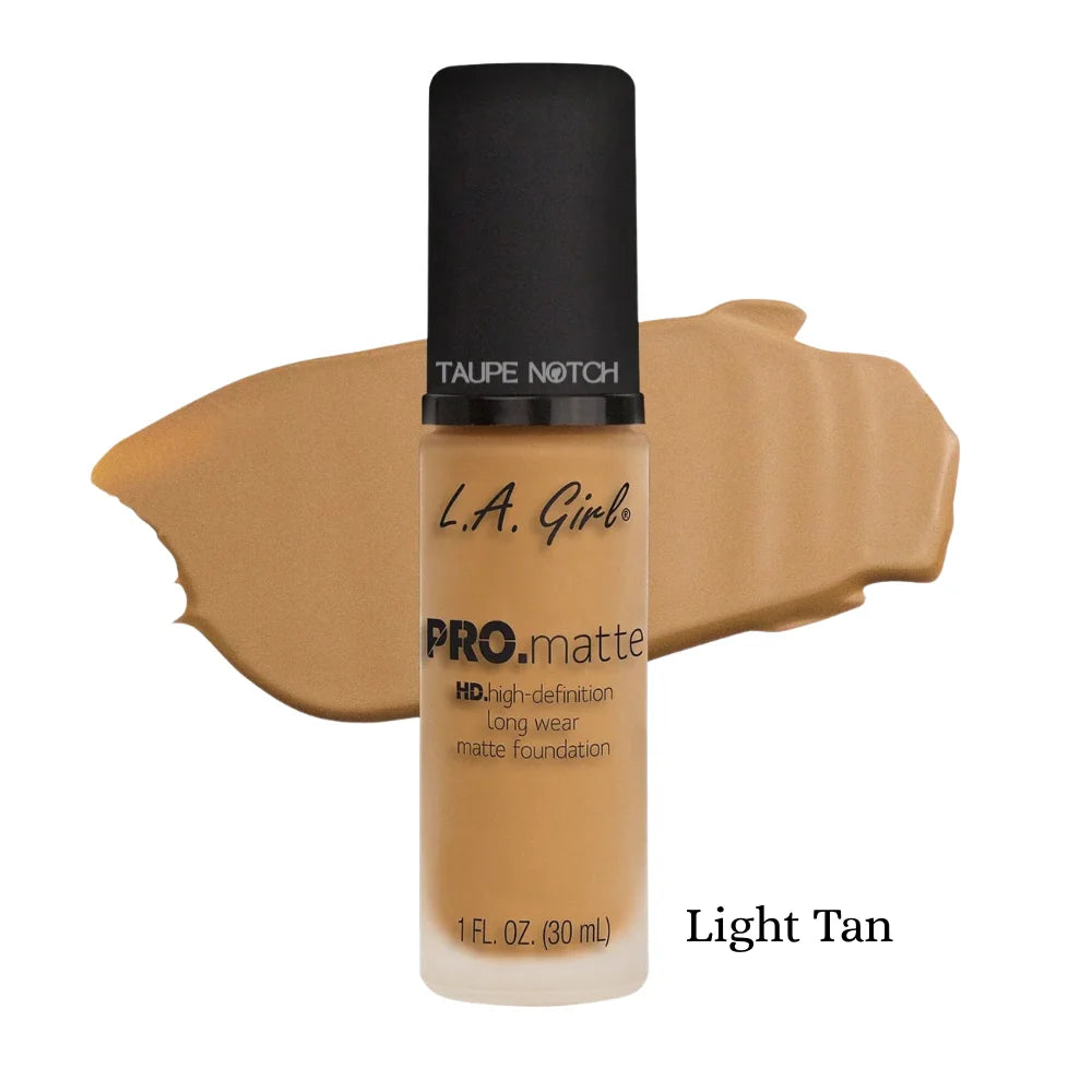 PRO.matte foundation bottle with swatch, Light Tan