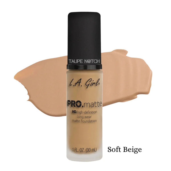 PRO.matte foundation bottle with swatch, Soft Beige
