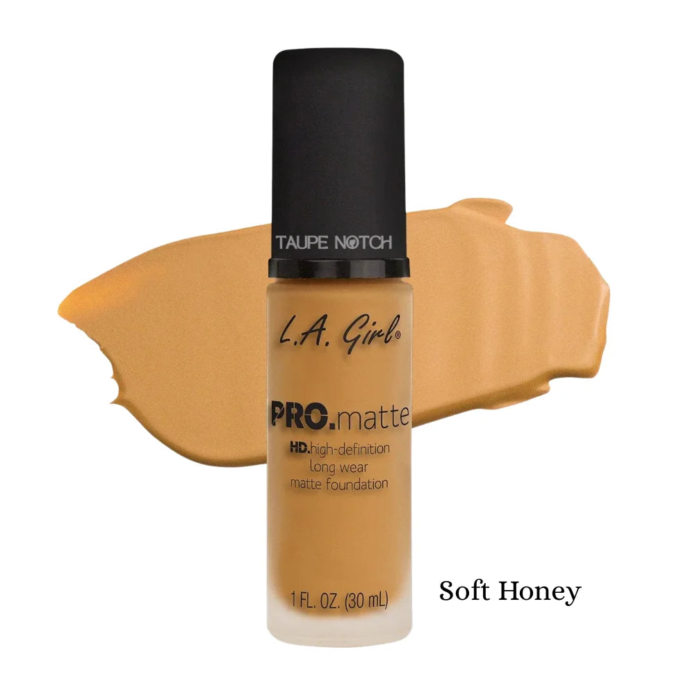 PRO.matte foundation bottle with swatch, Soft Honey