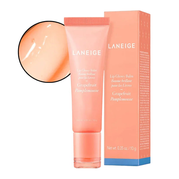 LANEIGE Lip Glowy Balm grapefruit tube and box, peach-pink lip balm, 10g