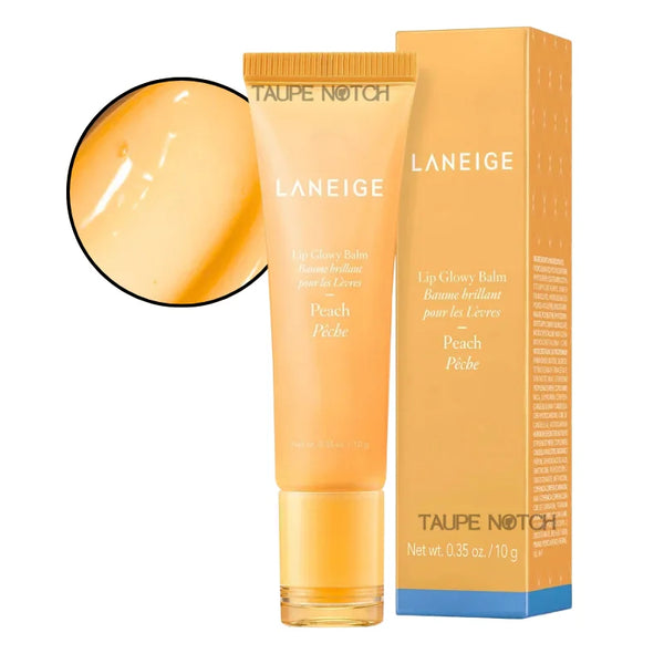 Lip Glowy Balm tube in Peach shade, peachy glossy balm with matching box.