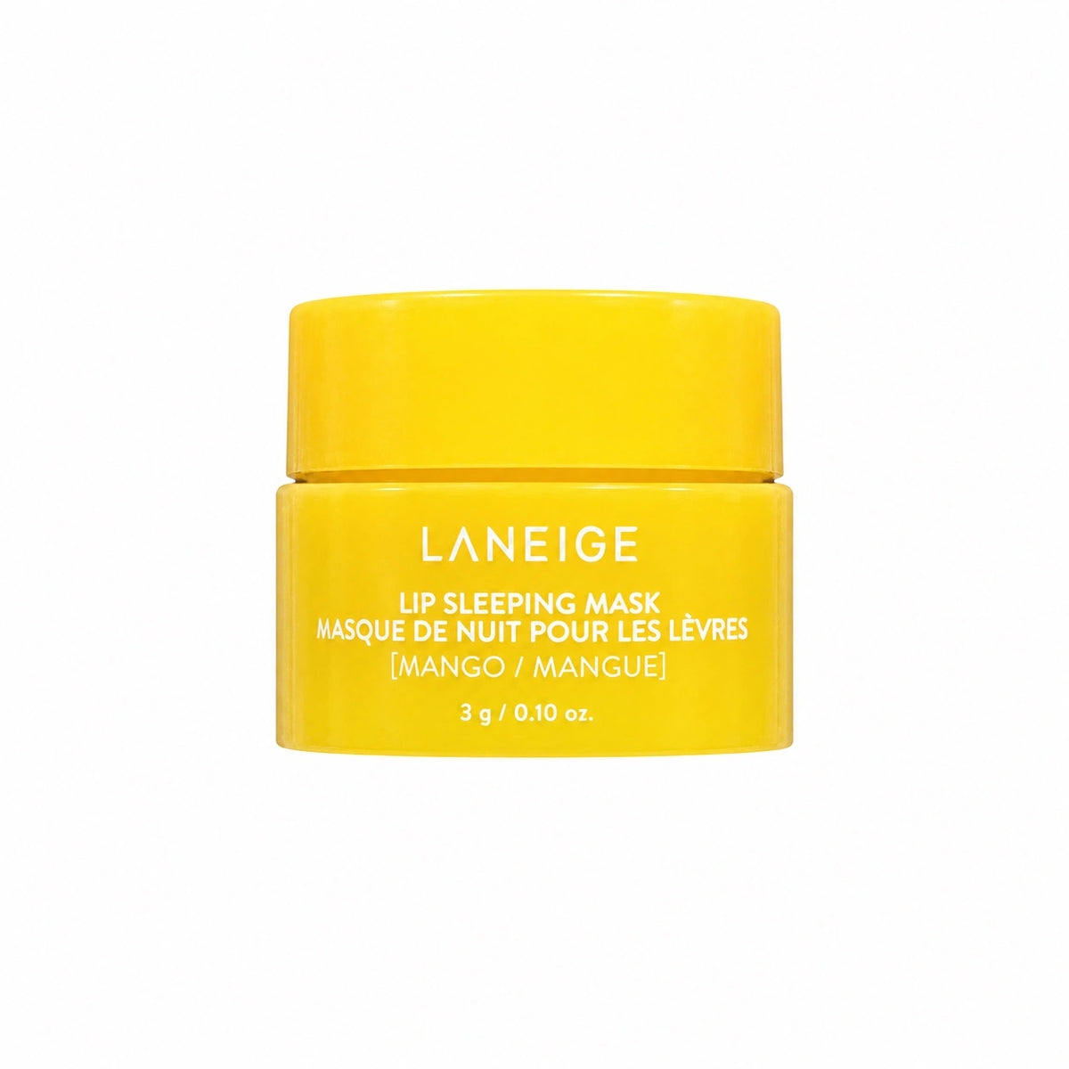 Laneige lip sleeping mask jar, yellow mango shade, plastic container with lid