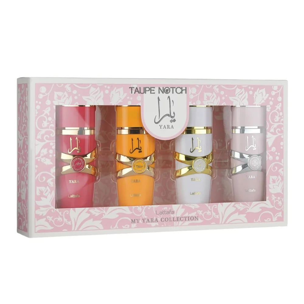 Lattafa My Yara 4-pack perfume set in gift box with four bottle designs