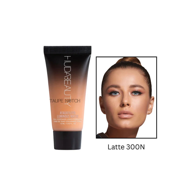 Huda Beauty luminous matte foundation tube, shade Latte 300N