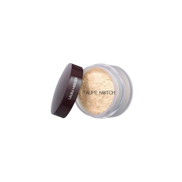 Loose setting powder in clear jar with dark lid, Taupe Notch shade