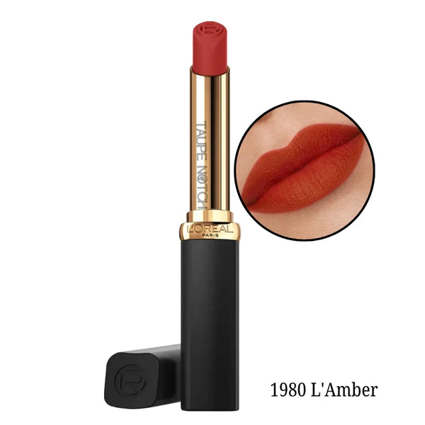 Matte lipstick, 1980 L'Amber amber-red, black tube with red cap