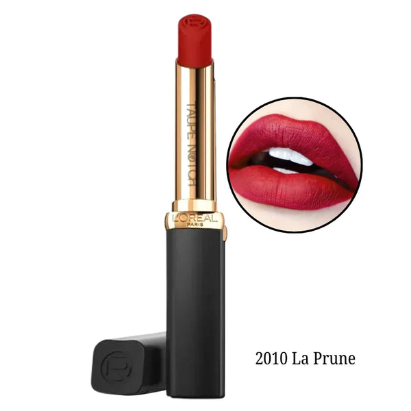 Matte lipstick in 2010 La Prune, berry plum bullet with black gold tube.