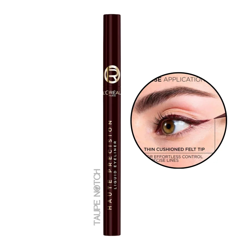 Burgundy liquid eyeliner with fine felt tip for precise lines