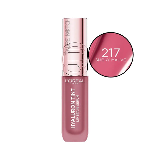 Hyaluron Tint Lip Stain Serum in shade 217 Smoky Mauve, glossy tint applicator.