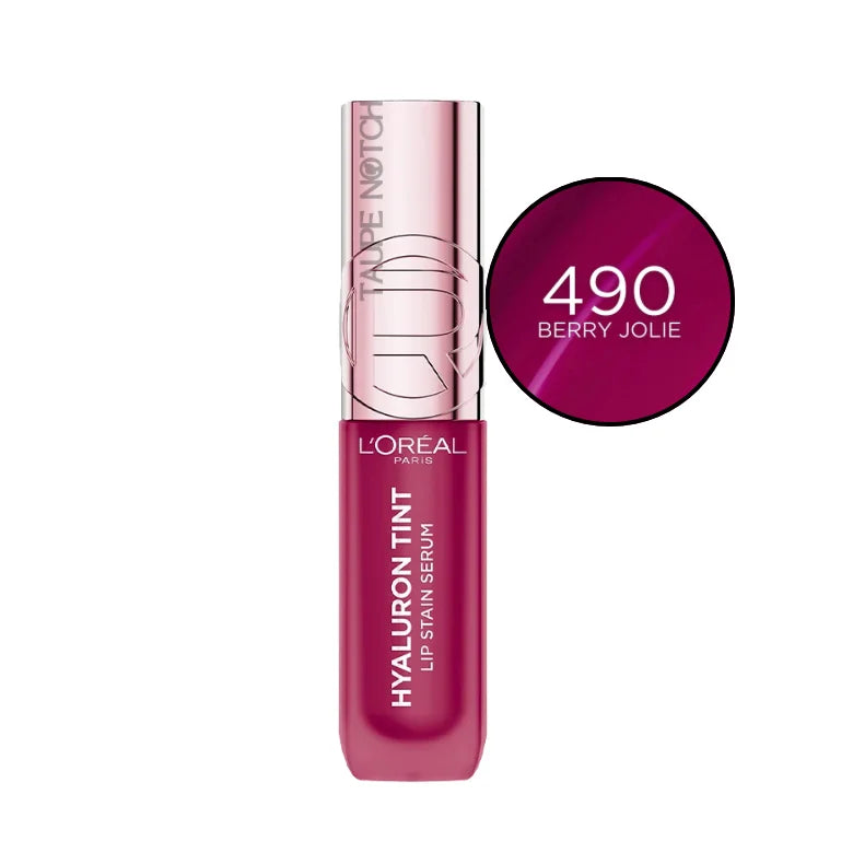 Hyaluron Tint Lip Stain Serum in shade 490 Berry Jolie, glossy tint applicator.