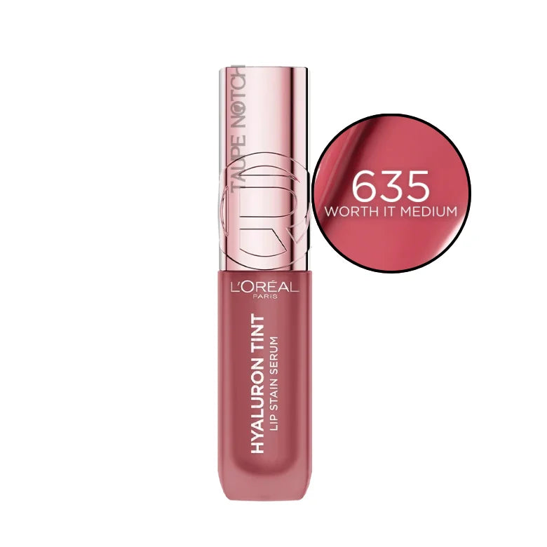 Hyaluron Tint Lip Stain Serum in shade 635 Worth It Medium, glossy tint applicator.
