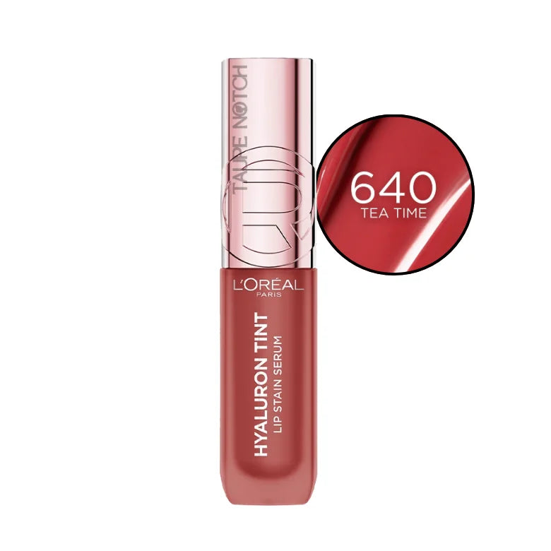 Hyaluron Tint Lip Stain Serum in shade 640 Tea Time, glossy tint applicator.