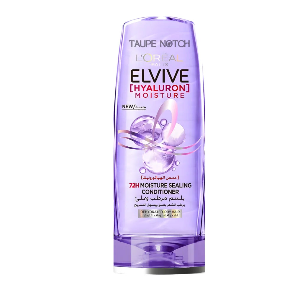 L'Oréal Elvive Hyaluron conditioner bottle, purple cap, 360 ml