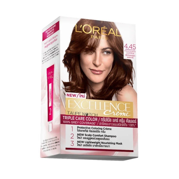 L'Oréal Excellence Taupe Notch Creme hair dye box, 4.45 mahogany brown