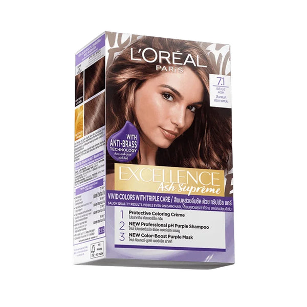 L'Oréal Excellence Ash Supreme hair dye box, 7.1 beige ash