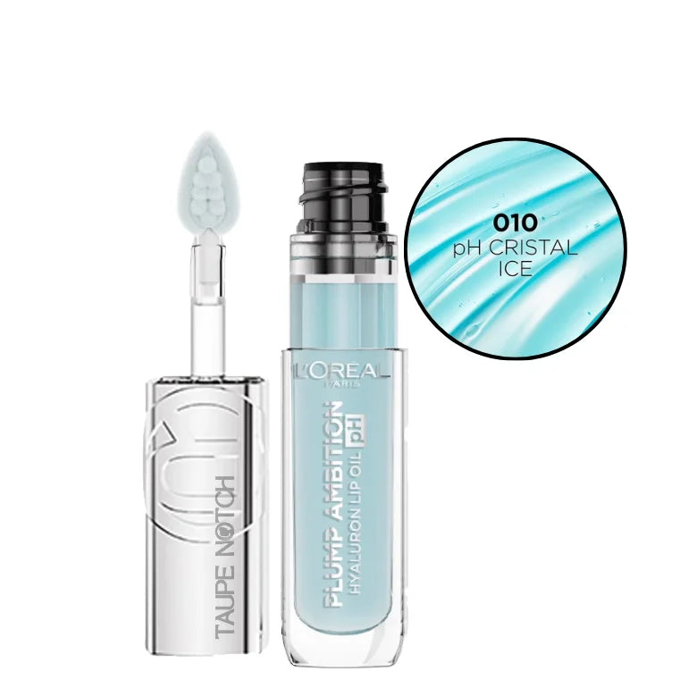 Lip oil with applicator and bottle, shade 010 PH Cristal Ice (light icy blue tint)